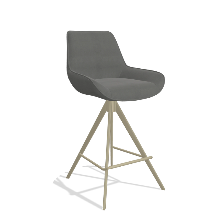 Tabouret de bar Padua 6457 en Cuir B400 (gris foncé), pieds en champagne, vue de trois-quarts