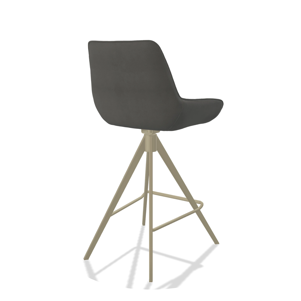 Tabouret de bar Padua 6457 en Cuir B400 (gris foncé), pieds en champagne, vue de trois-quarts arrière