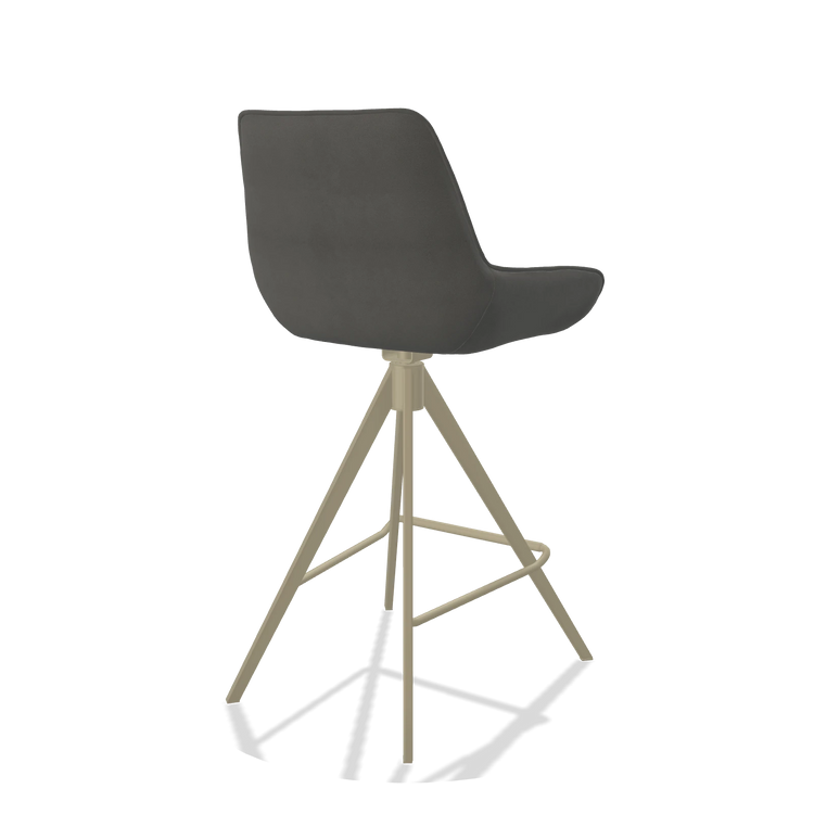 Tabouret de bar Padua 6457 en Cuir B400 (gris foncé), pieds en champagne, vue de trois-quarts arrière