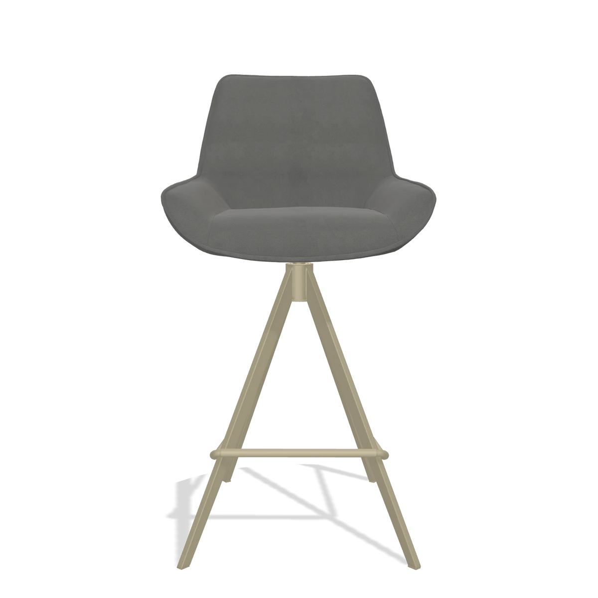 Tabouret de bar Padua 6457 en Cuir B400 (gris foncé), pieds en champagne, vue de face