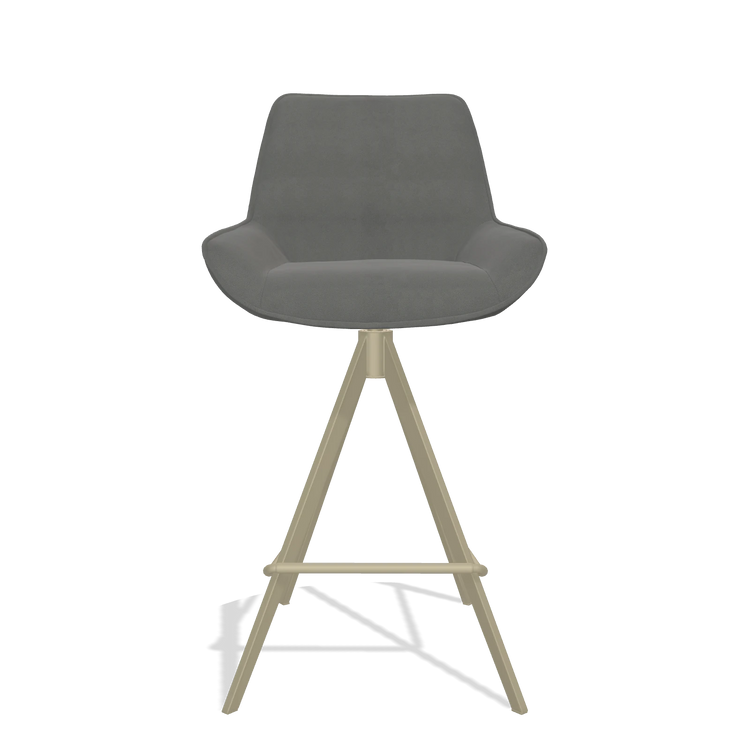 Tabouret de bar Padua 6457 en Cuir B400 (gris foncé), pieds en champagne, vue de face
