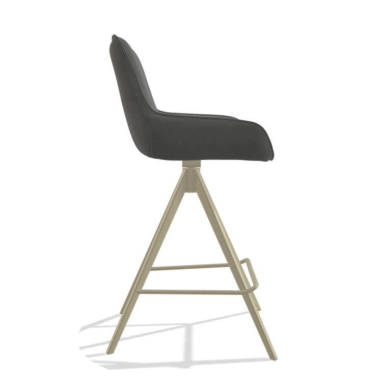 Tabouret de bar Padua 6457 en Cuir B400 (gris foncé), pieds en champagne, vue de profil