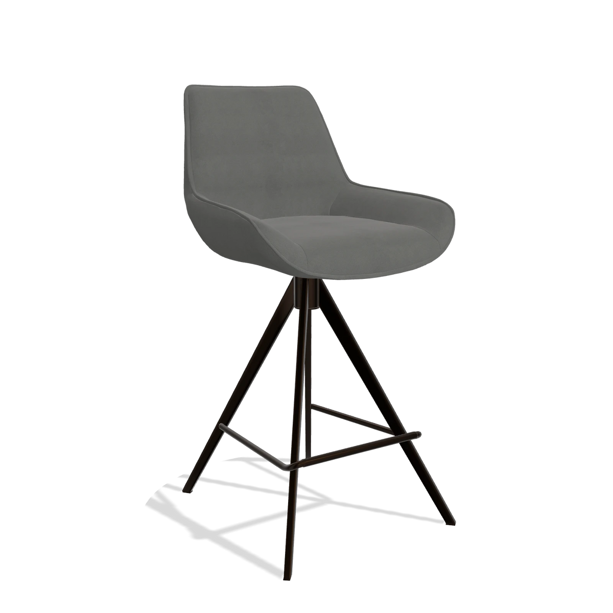 Tabouret de bar Padua 6457 en Cuir B400 (gris foncé), pieds en espresso, vue de trois-quarts