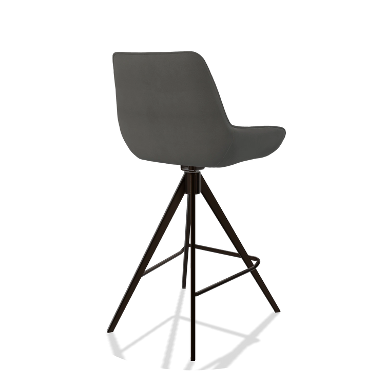 Tabouret de bar Padua 6457 en Cuir B400 (gris foncé), pieds en espresso, vue de trois-quarts arrière