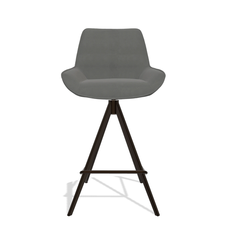 Tabouret de bar Padua 6457 en Cuir B400 (gris foncé), pieds en espresso, vue de face