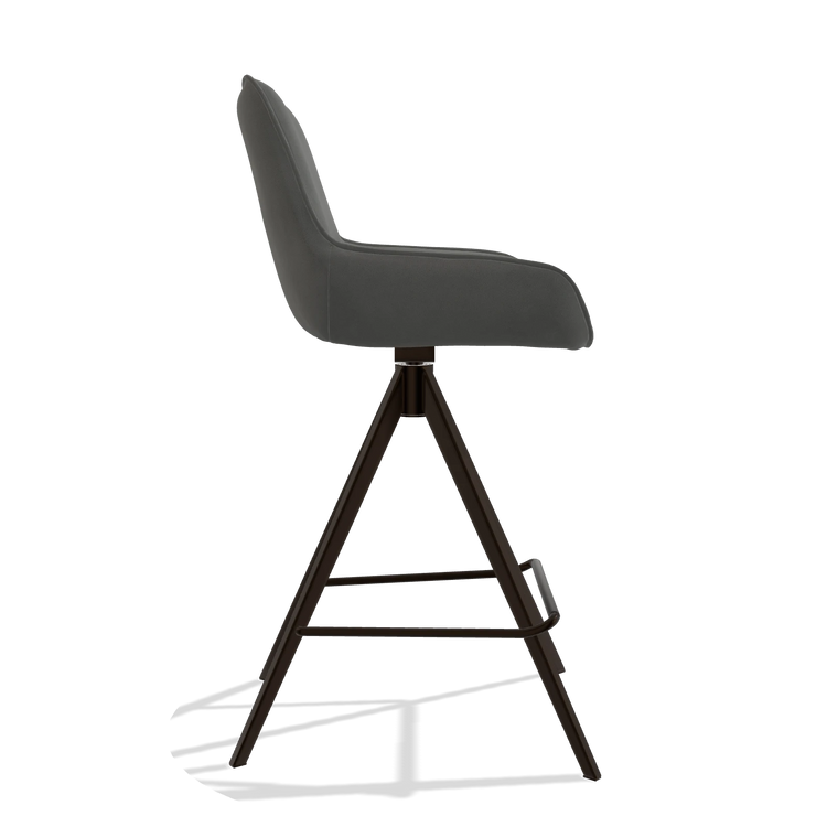 Tabouret de bar Padua 6457 en Cuir B400 (gris foncé), pieds en espresso, vue de profil