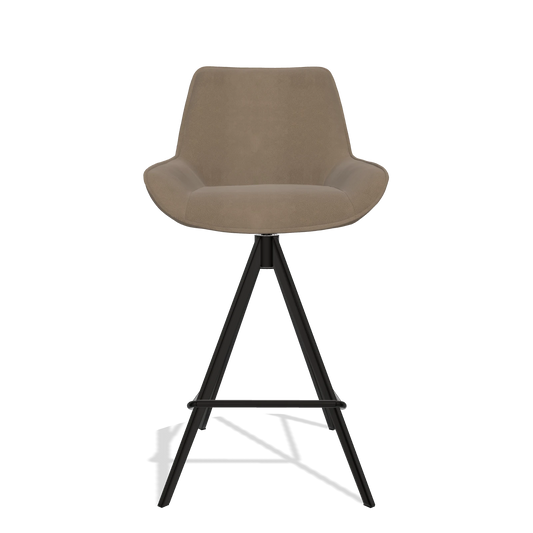 Sgabello da bar Padua 6457 in Pelle B402 (tortora), gambe in nero, vista frontale