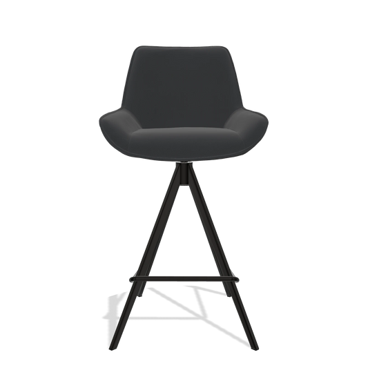 Sgabello da bar Padua 6457 in Pelle B500 (nero), gambe in nero, vista frontale