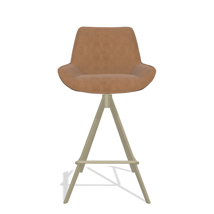 Sgabello da bar Padua 6457 in Pelle B501 (caramello), gambe in champagne, vista frontale