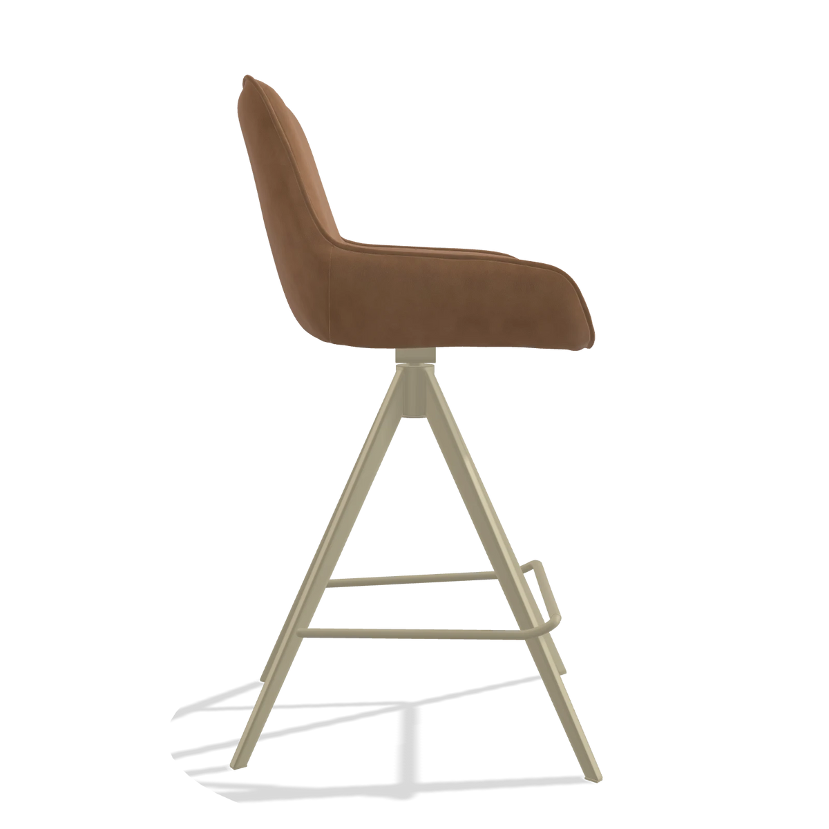 Sgabello da bar Padua 6457 in Pelle B501 (caramello), gambe in champagne, vista laterale