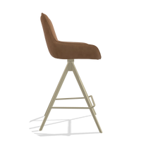 Sgabello da bar Padua 6457 in Pelle B501 (caramello), gambe in champagne, vista laterale