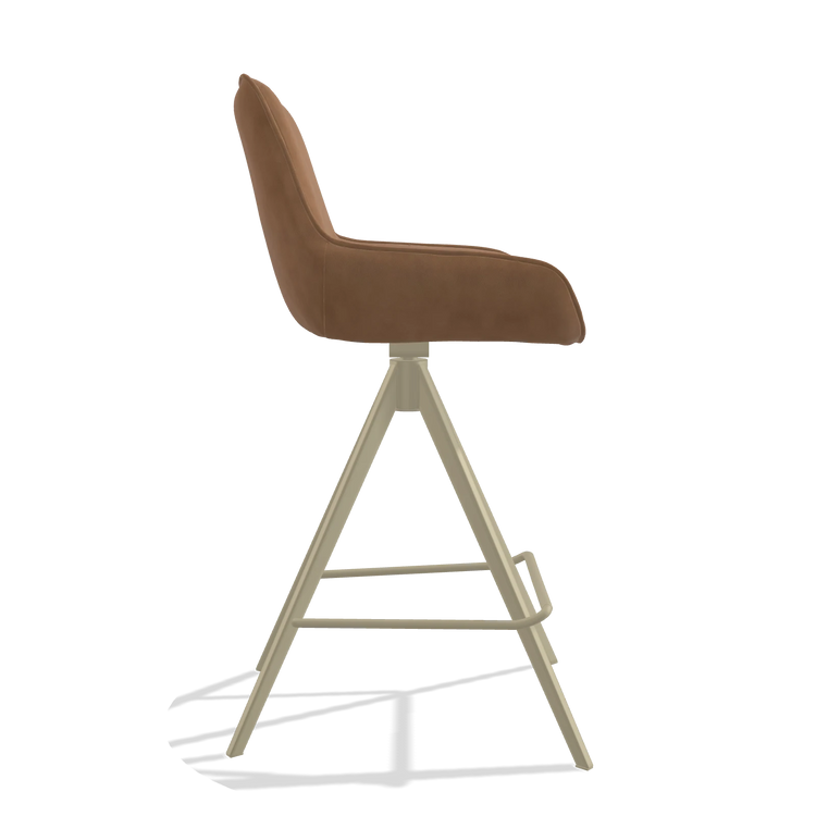 Sgabello da bar Padua 6457 in Pelle B501 (caramello), gambe in champagne, vista laterale