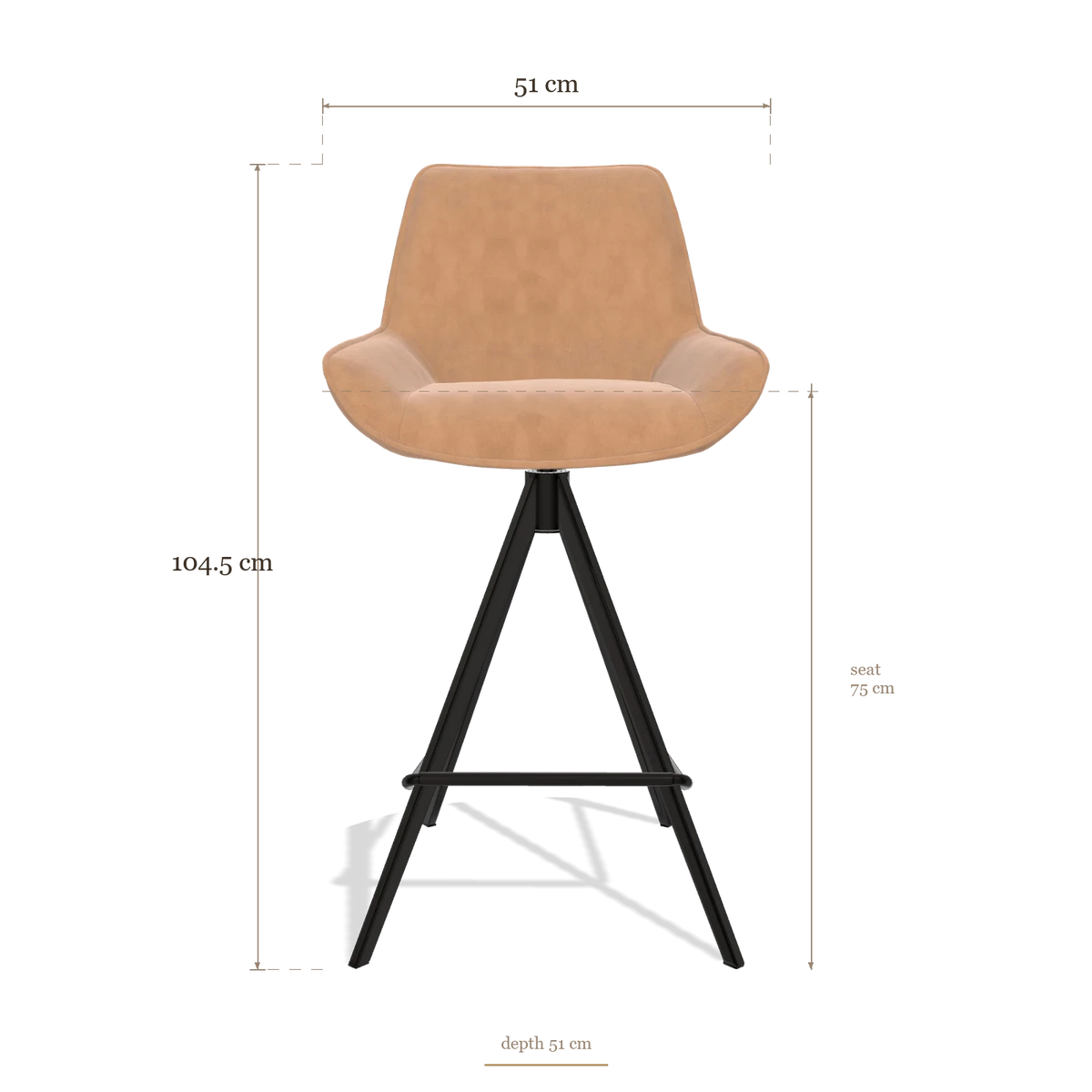 Sgabello da bar Padua 6457, dimensioni 51 x 51 x 104.5 cm