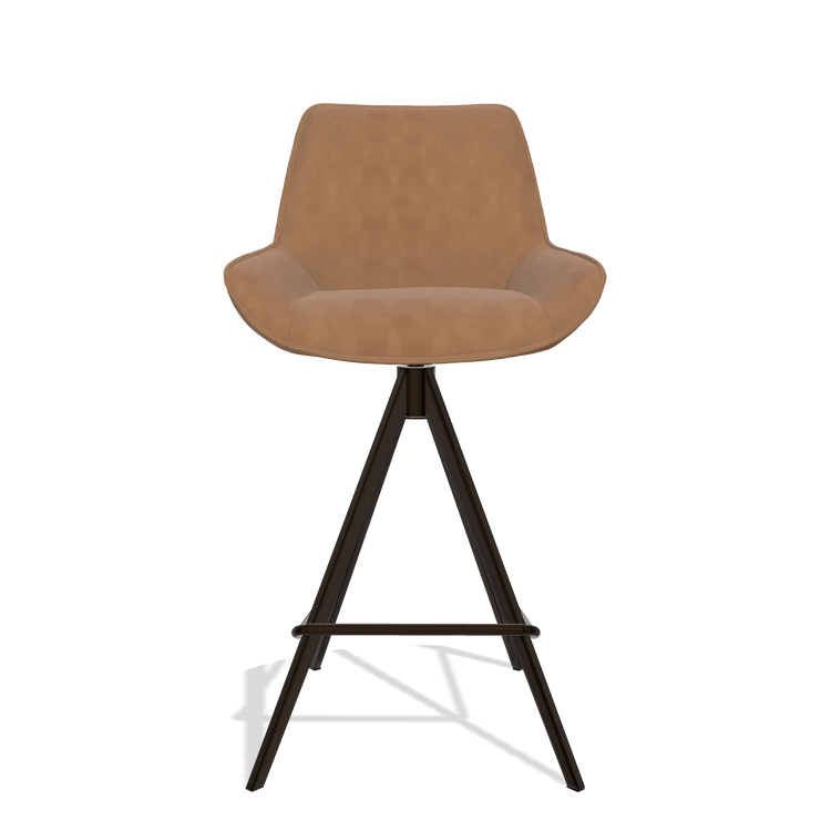Sgabello da bar Padua 6457 in Pelle B501 (caramello), gambe in espresso, vista frontale