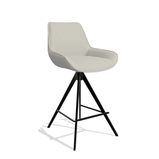 Sgabello da bar Padua 6457 in Pelle B506 (grigio chiaro), gambe in nero, vista angolata