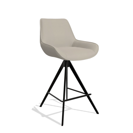 Sgabello da bar Padua 6457 in Pelle B514 (grigio chiaro), gambe in nero, vista angolata