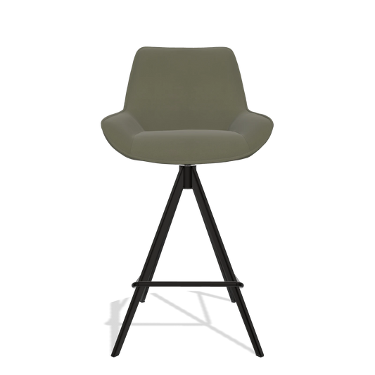 Sgabello da bar Padua 6457 in Pelle B572 (oliva), gambe in nero, vista frontale