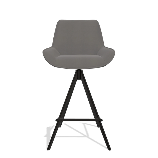 Sgabello da bar Padua 6457 in Pelle B584 (grigio scuro), gambe in nero, vista frontale