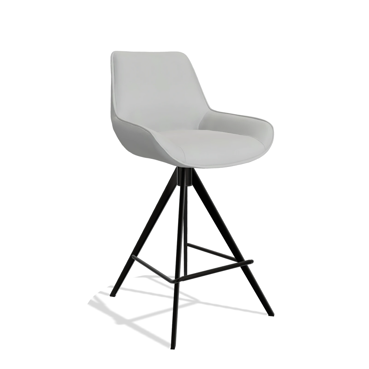 Taburete de bar Padua 6457 en Piel B904 (gris claro), patas en negro, vista en ángulo