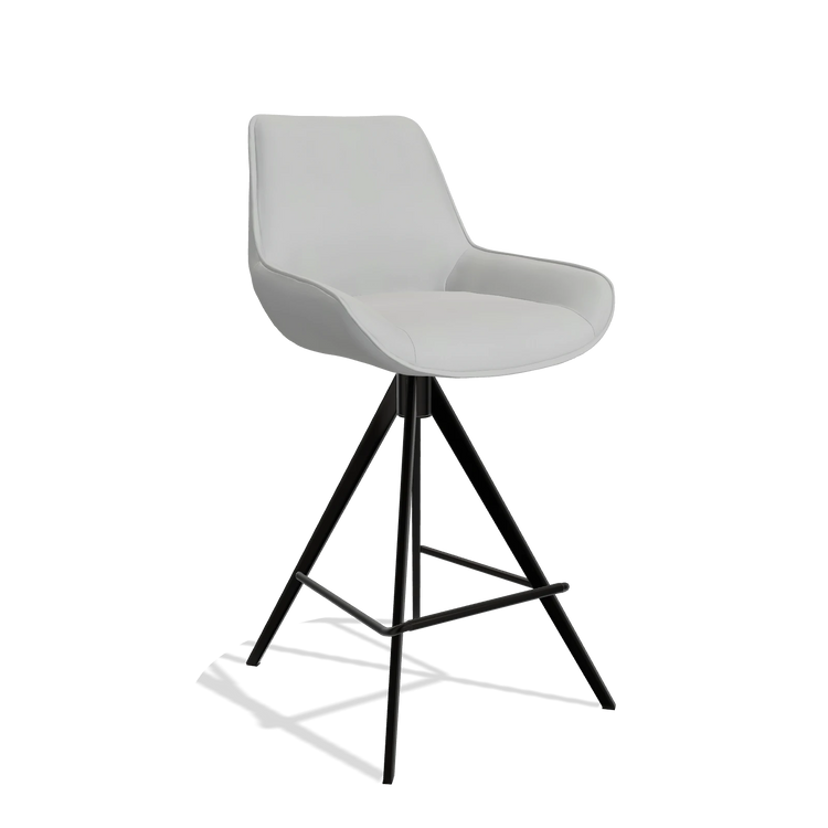 Taburete de bar Padua 6457 en Piel B904 (gris claro), patas en negro, vista en ángulo