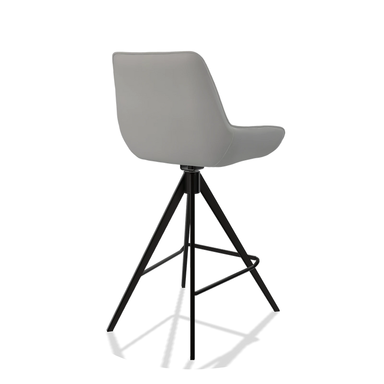 Taburete de bar Padua 6457 en Piel B904 (gris claro), patas en negro, vista trasera en ángulo