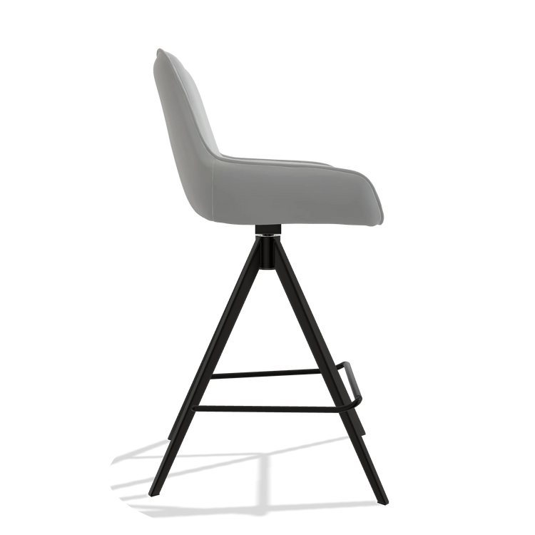 Taburete de bar Padua 6457 en Piel B904 (gris claro), patas en negro, vista lateral