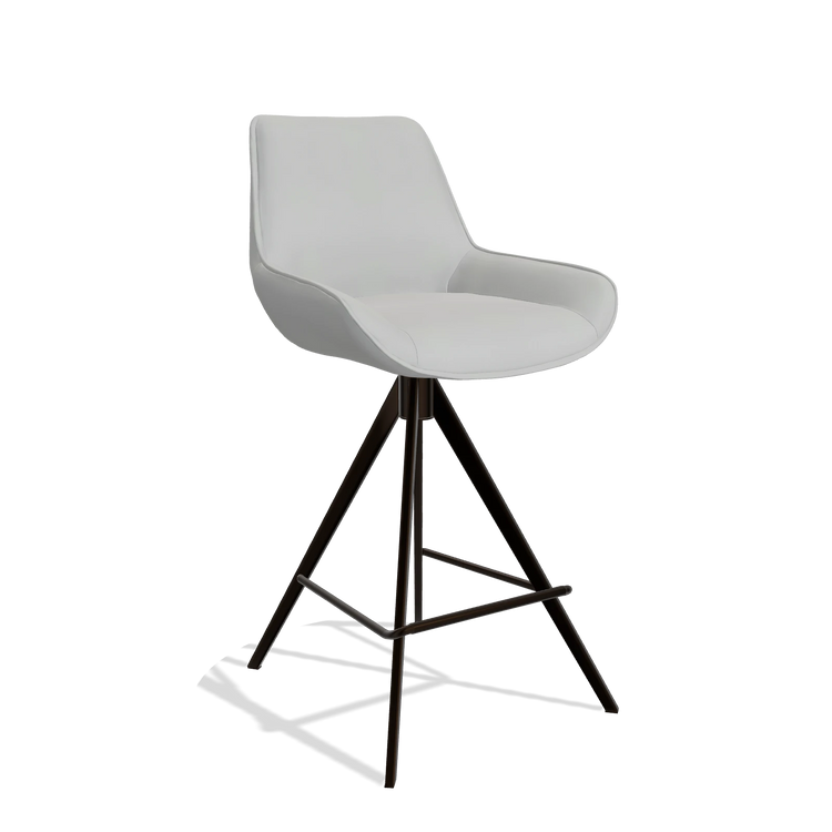Taburete de bar Padua 6457 en Piel B904 (gris claro), patas en espresso, vista en ángulo
