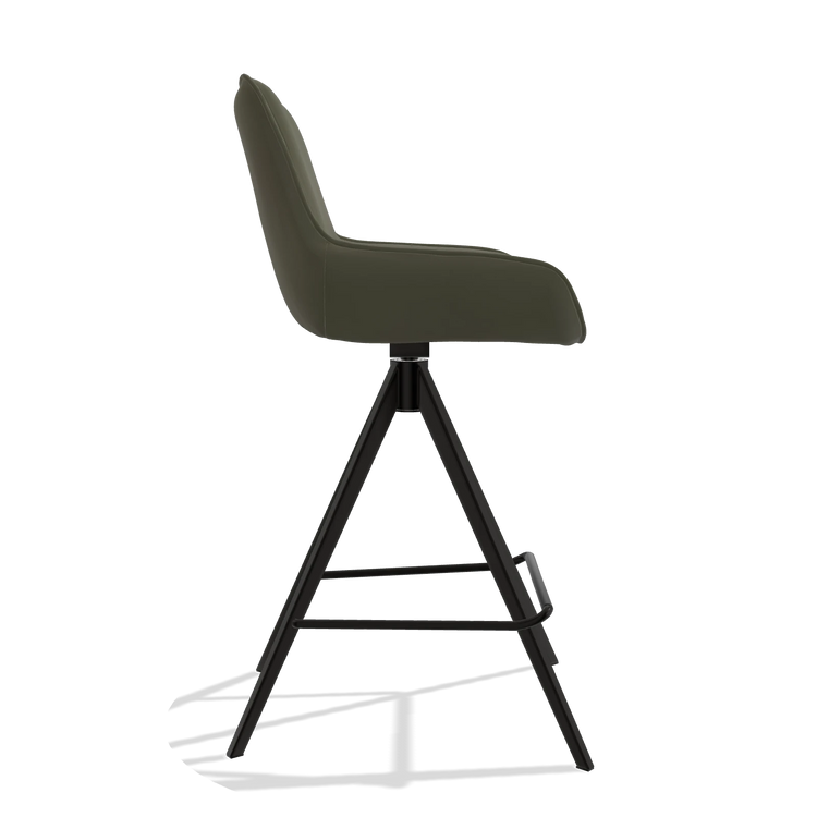 Bar Stool Padua 6457 in Leather B962 (dark grey), black legs, side view