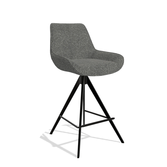 Sgabello da bar Padua 6457 in tessuto Sneak 65 (grigio scuro), gambe in nero, vista angolata