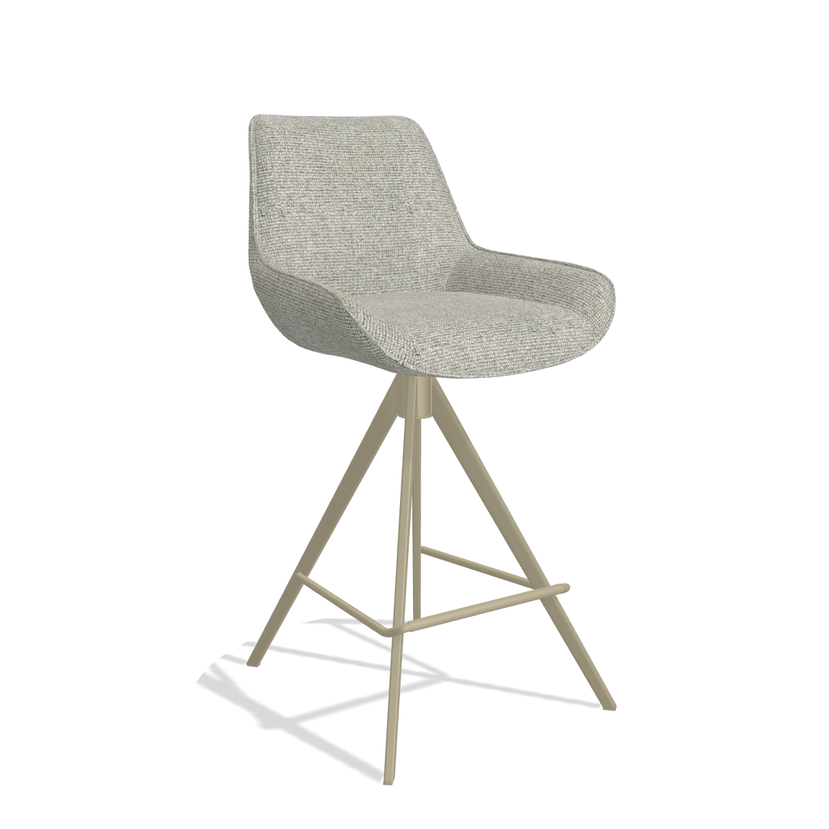 Tabouret de bar Padua 6457 en tissu Taurus 01 (grège), pieds en champagne, vue de trois-quarts