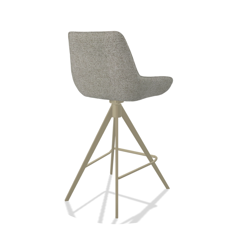 Tabouret de bar Padua 6457 en tissu Taurus 01 (grège), pieds en champagne, vue de trois-quarts arrière