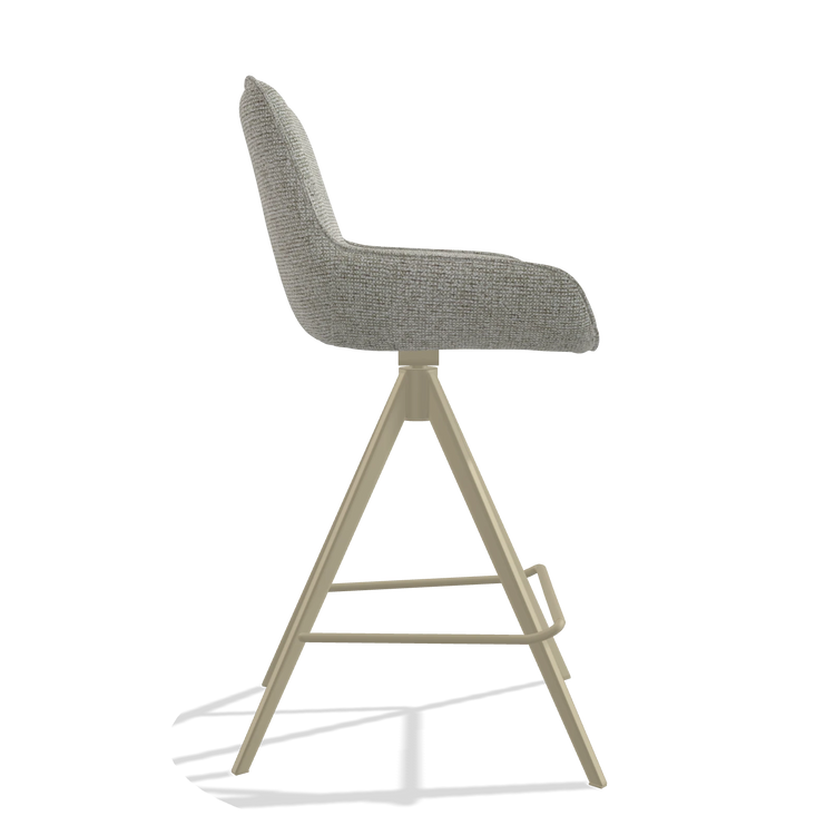Tabouret de bar Padua 6457 en tissu Taurus 01 (grège), pieds en champagne, vue de profil