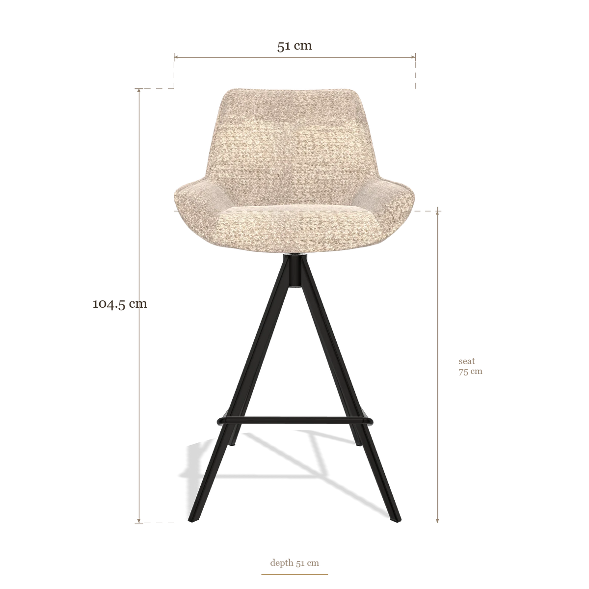 Tabouret de bar Padua 6457, dimensions 51 x 51 x 104.5 cm