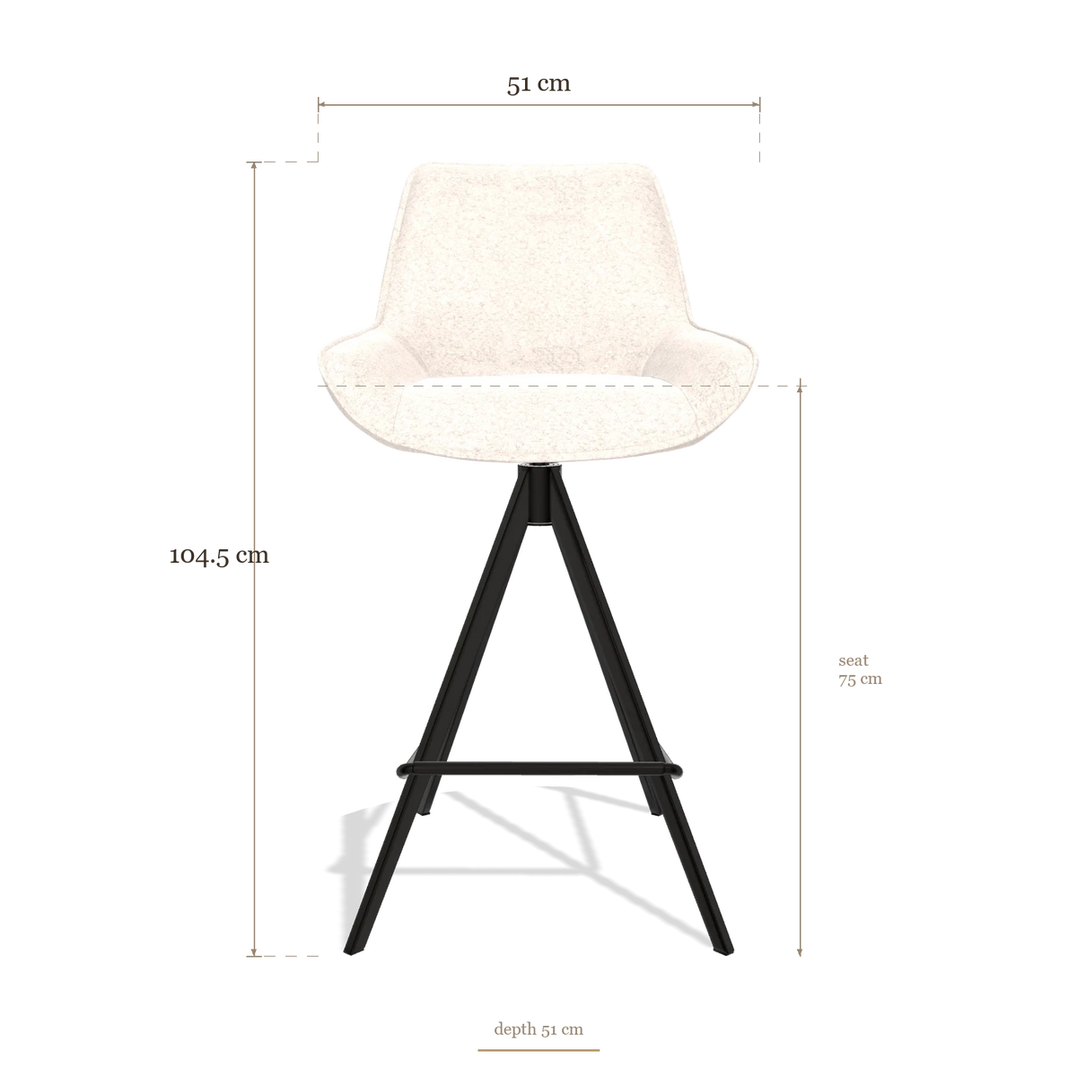 Barstoel Padua 6457, afmetingen 51 x 51 x 104.5 cm