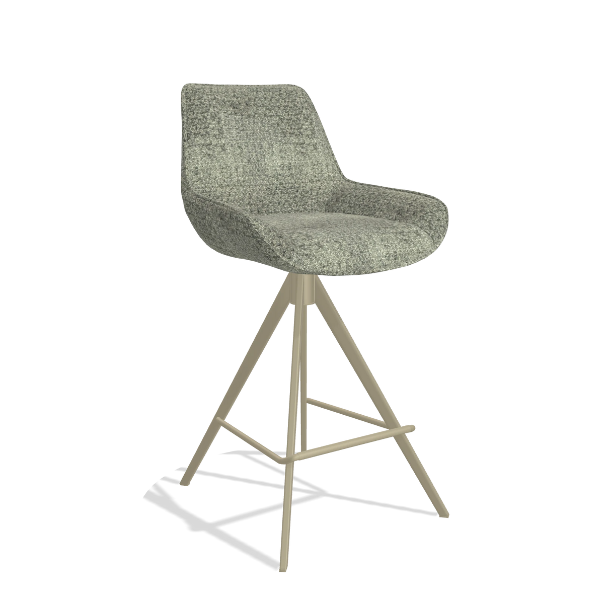 Tabouret de bar Padua 6457 en tissu Venga 156 (taupe), pieds en champagne, vue de trois-quarts
