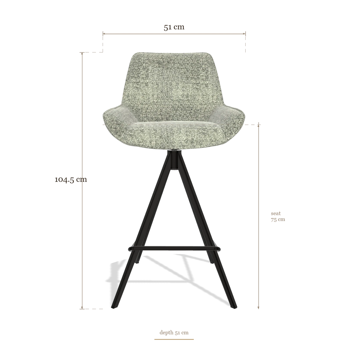 Tabouret de bar Padua 6457, dimensions 51 x 51 x 104.5 cm
