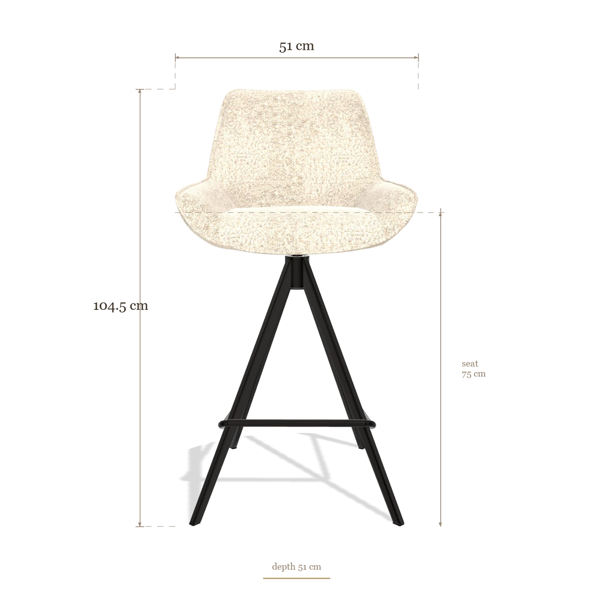Tabouret de bar Padua 6457, dimensions 51 x 51 x 104.5 cm