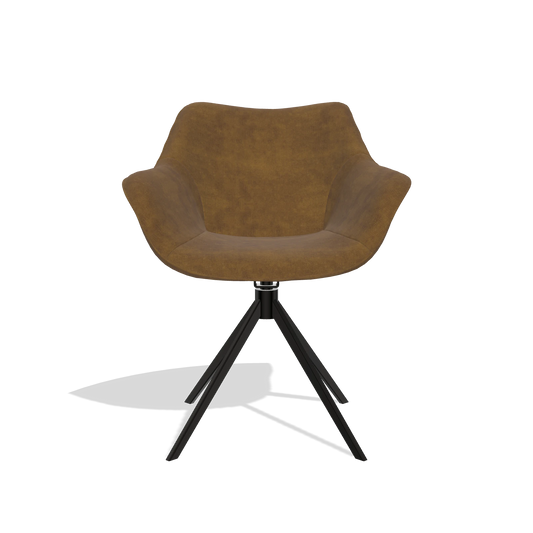 Chaise de salle à manger Padua 6333 en tissu Adore 132 (marron), pied pivotant en noir, vue de face