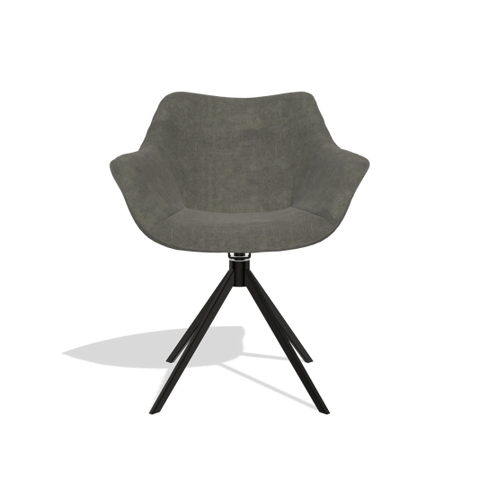 Chaise de salle à manger Padua 6333 en tissu Adore 156 (gris foncé), pied pivotant en noir, vue de face
