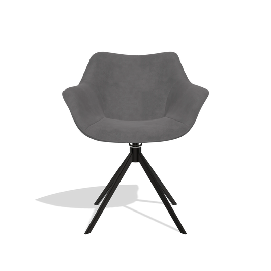 Chaise de salle à manger Padua 6333 en tissu Adore 180 (gris foncé), pied pivotant en noir, vue de face