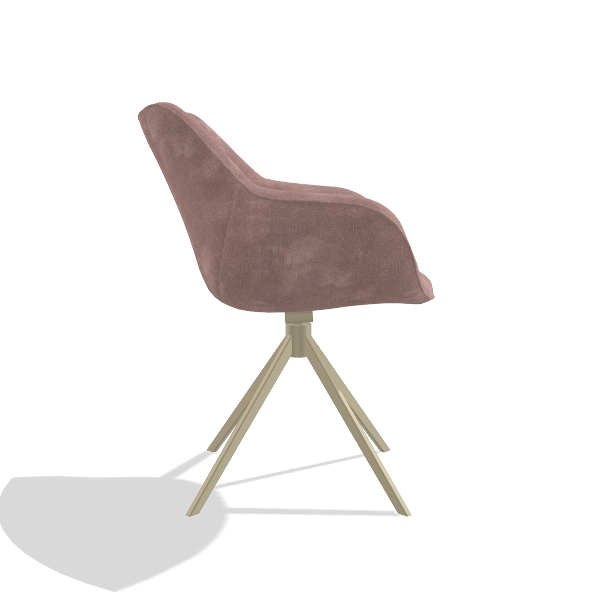 Dining Chair Padua 6333 in Adore 200 fabric (taupe), champagne swivel base, side view