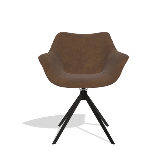 Chaise de salle à manger Padua 6333 en tissu Adore 28 (chocolat), pied pivotant en noir, vue de face