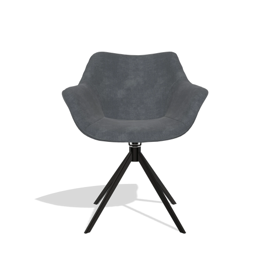 Chaise de salle à manger Padua 6333 en tissu Adore 56 (anthracite), pied pivotant en noir, vue de face