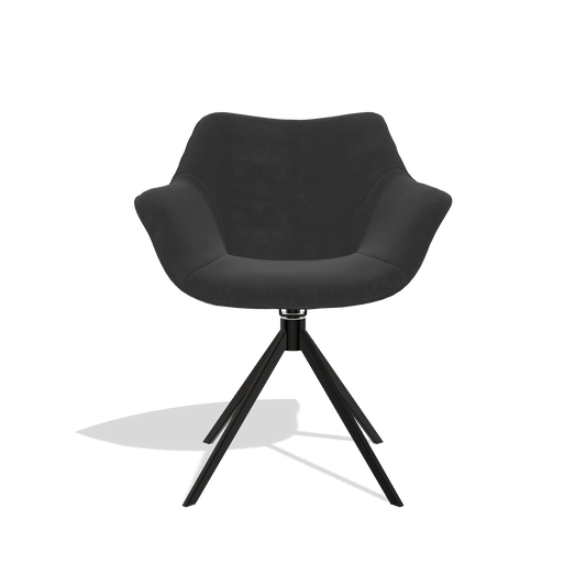 Chaise de salle à manger Padua 6333 en tissu Adore 67 (noir), pied pivotant en noir, vue de face
