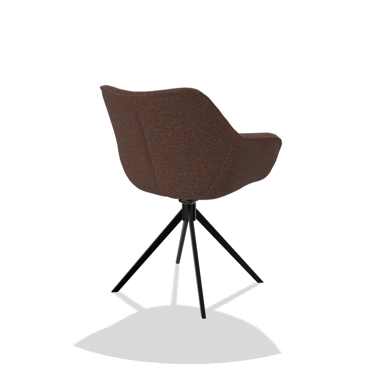 Dining Chair Padua 6333 in Ascot Brick fabric (chocolate), black swivel base, back angled view
