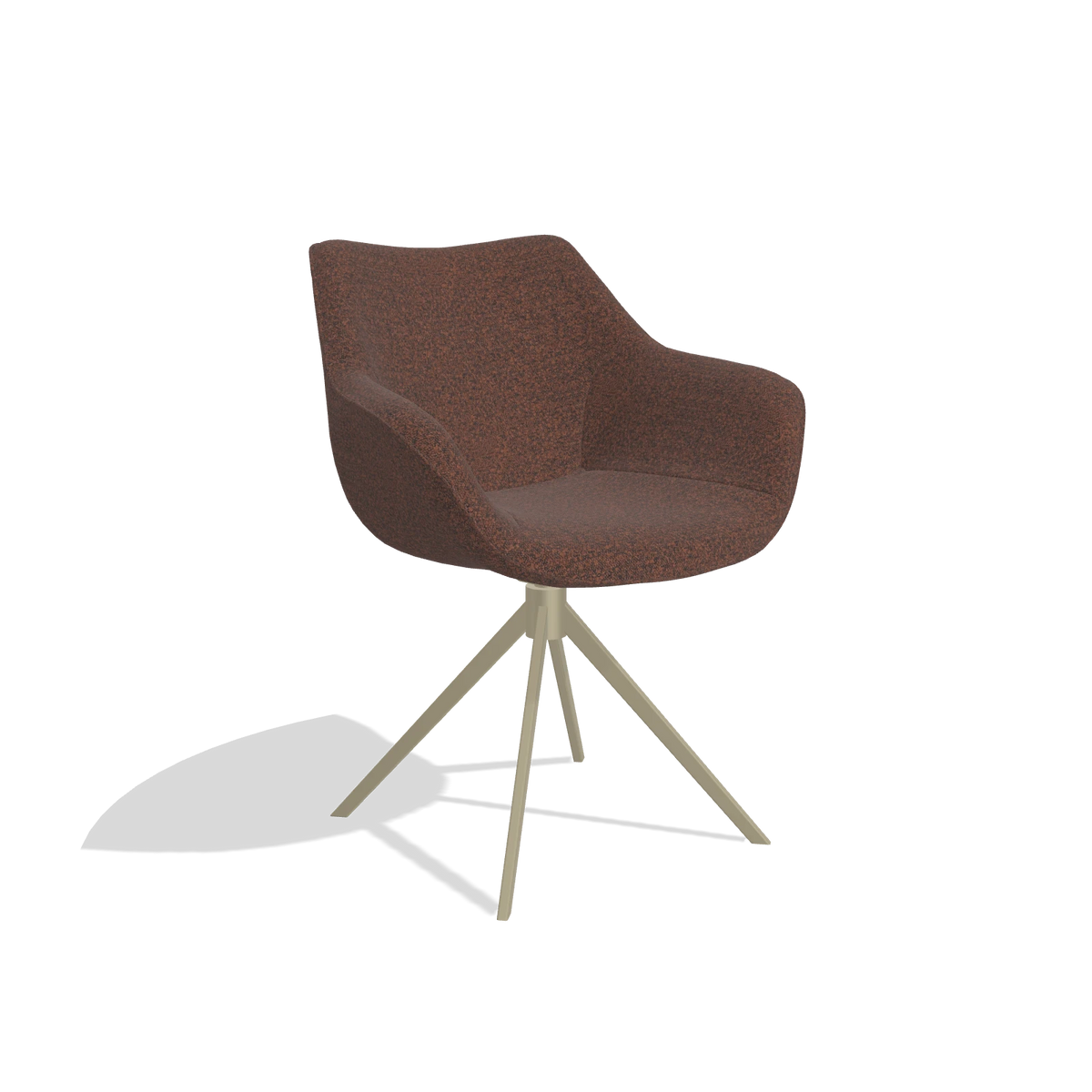 Dining Chair Padua 6333 in Ascot Brick fabric (chocolate), champagne swivel base, angled view