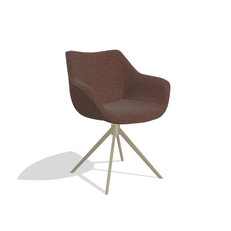 Dining Chair Padua 6333 in Ascot Brick fabric (chocolate), champagne swivel base, angled view