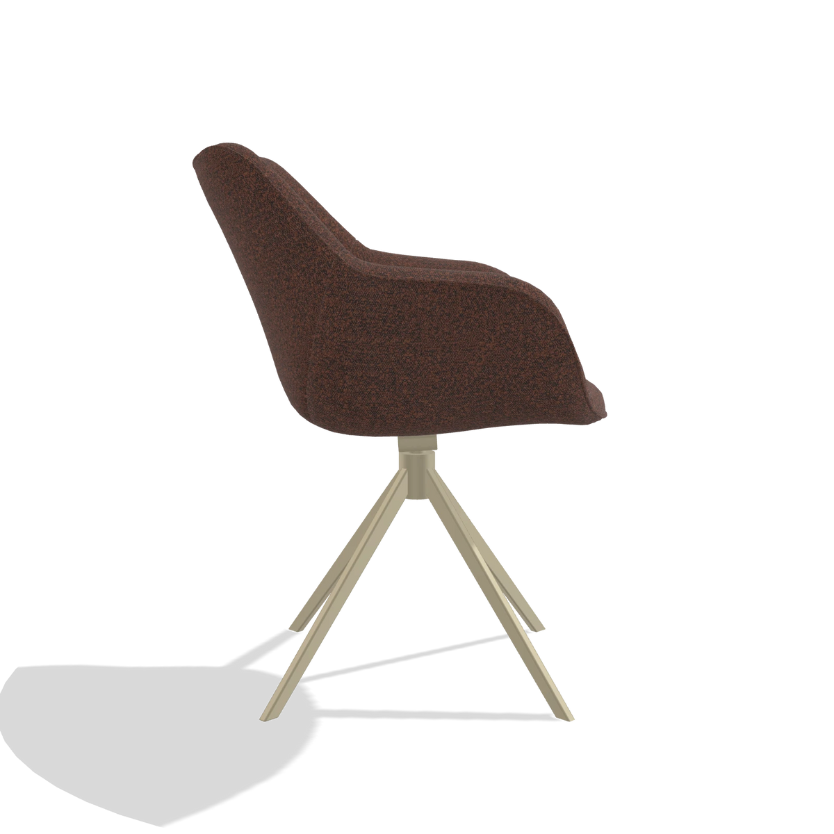 Dining Chair Padua 6333 in Ascot Brick fabric (chocolate), champagne swivel base, side view
