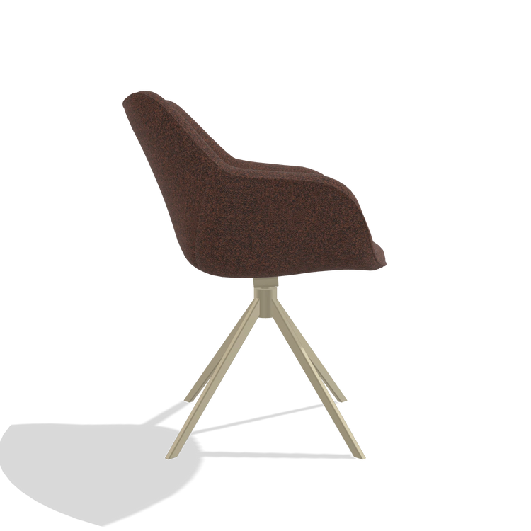 Dining Chair Padua 6333 in Ascot Brick fabric (chocolate), champagne swivel base, side view