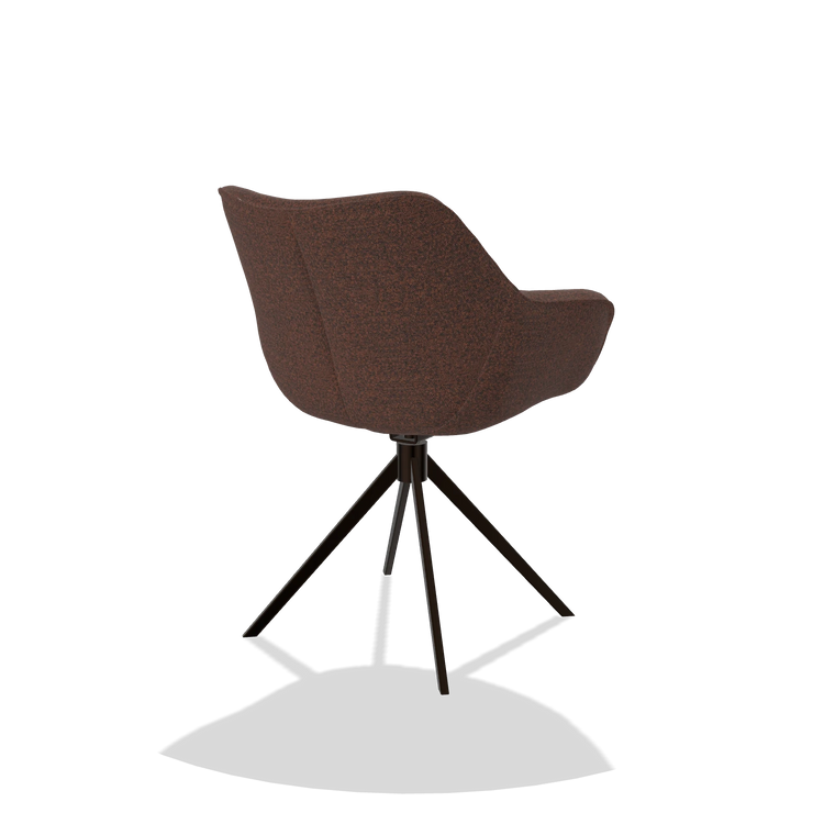 Dining Chair Padua 6333 in Ascot Brick fabric (chocolate), espresso swivel base, back angled view